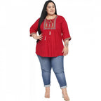 Seduva Women's Casual Embroidered Maroon Top (Maroon)