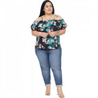 Seduva Women's Casual Floral Print Black Top (Black)