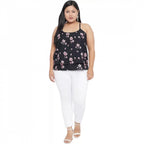 Seduva Women's Casual Floral Print Black Top (Black)