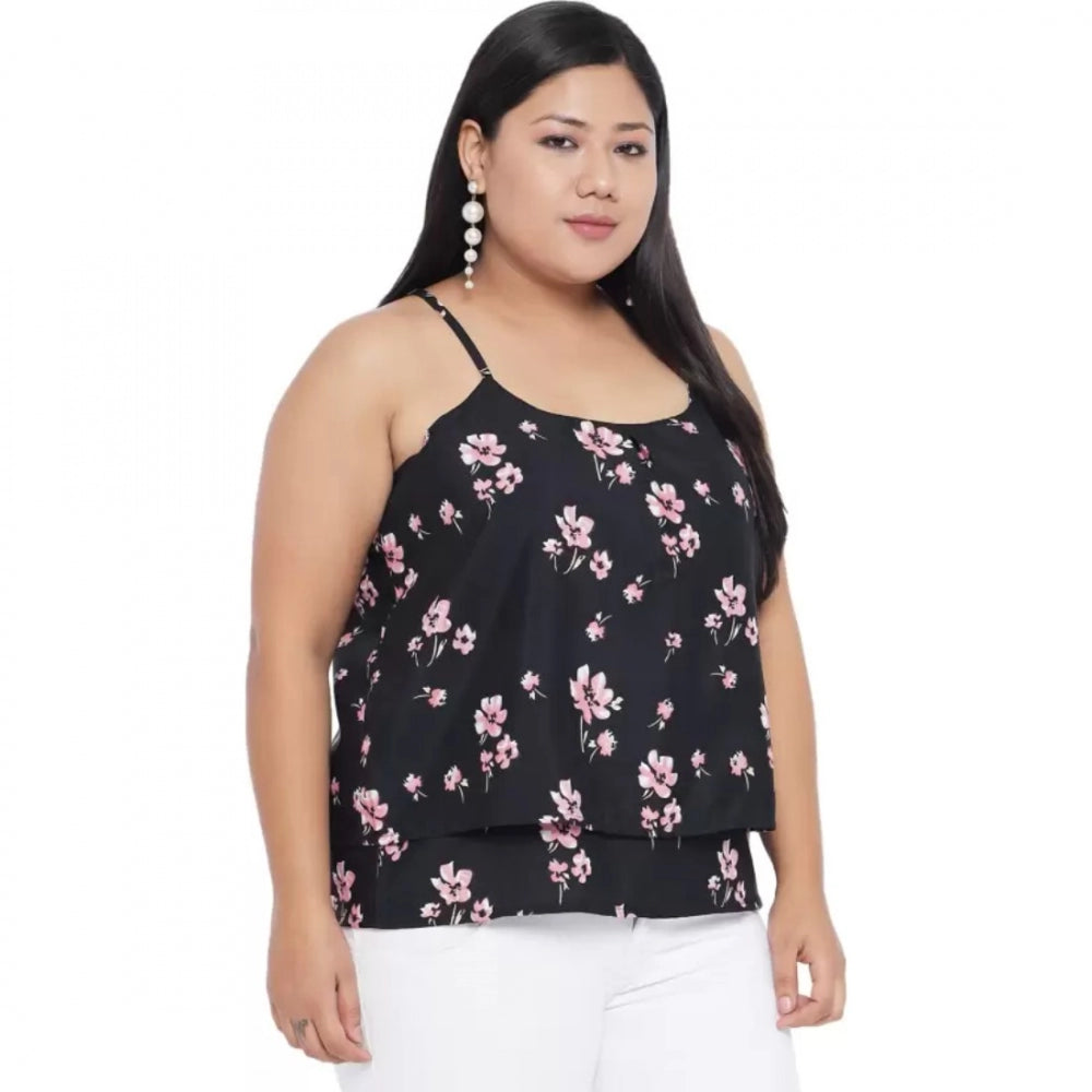 Seduva Women's Casual Floral Print Black Top (Black)