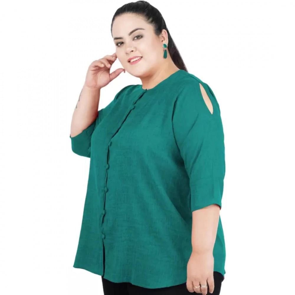 Seduva Women's Casual Solid Green Top (Green, Cotton Linen Blend)