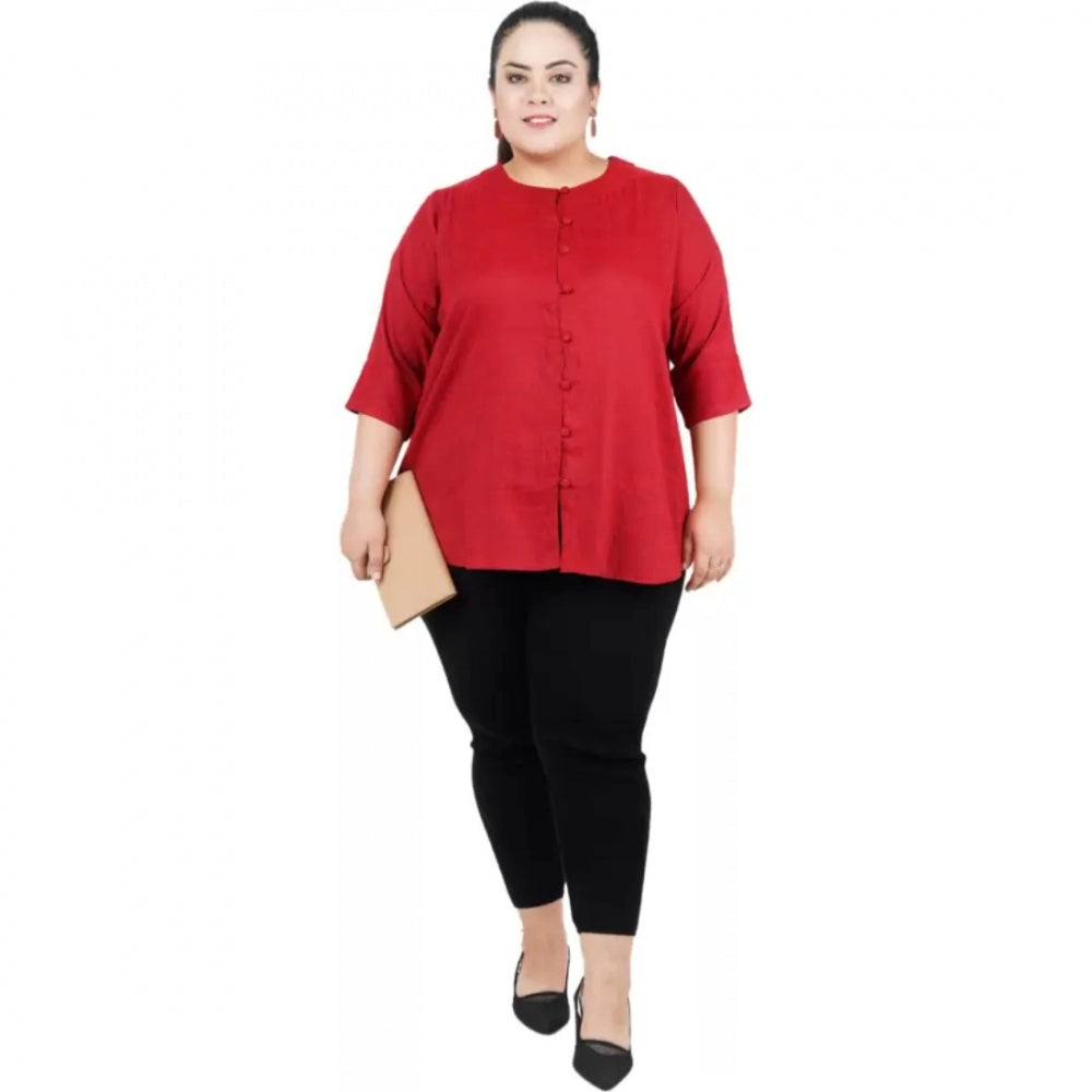 Seduva Women's Casual Solid Maroon Top (Maroon, Cotton Linen Blend)