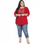 Seduva Women's Casual Embroidered Maroon Top (Maroon)