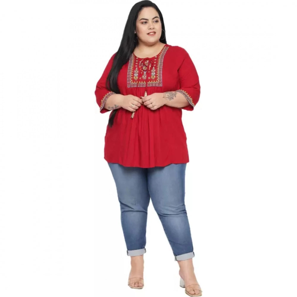Seduva Women's Casual Embroidered Maroon Top (Maroon)