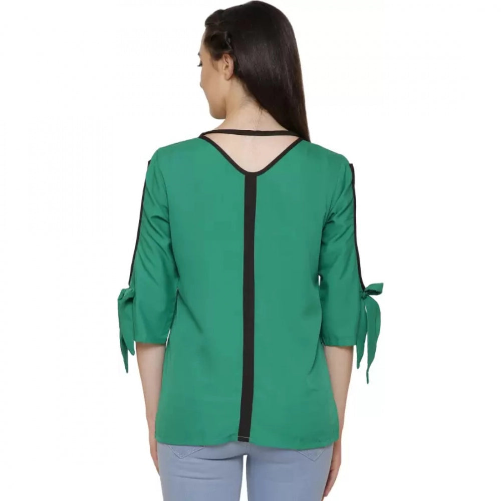 Seduva Women's Casual Slit Sleeve Solid Green Top (Green, Poly Crepe)