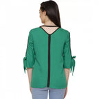 Seduva Women's Casual Slit Sleeve Solid Green Top (Green, Poly Crepe)