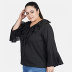 Seduva Women's Casual Bell Sleeve Solid Black Top (Black, Georgette)