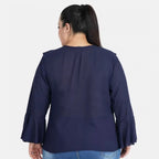 Seduva Women's Casual Bell Sleeve Solid Blue Top (Blue, Georgette)