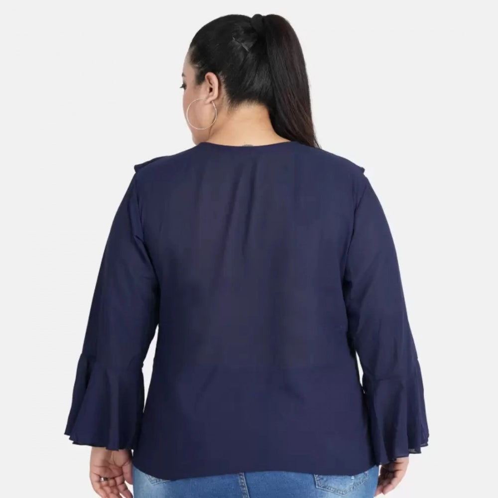 Seduva Women's Casual Bell Sleeve Solid Blue Top (Blue, Georgette)