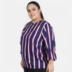 Seduva Women's Casual Bell Sleeve Striped Blue Top (Blue, Crepe)