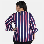 Seduva Women's Casual Bell Sleeve Striped Blue Top (Blue, Crepe)