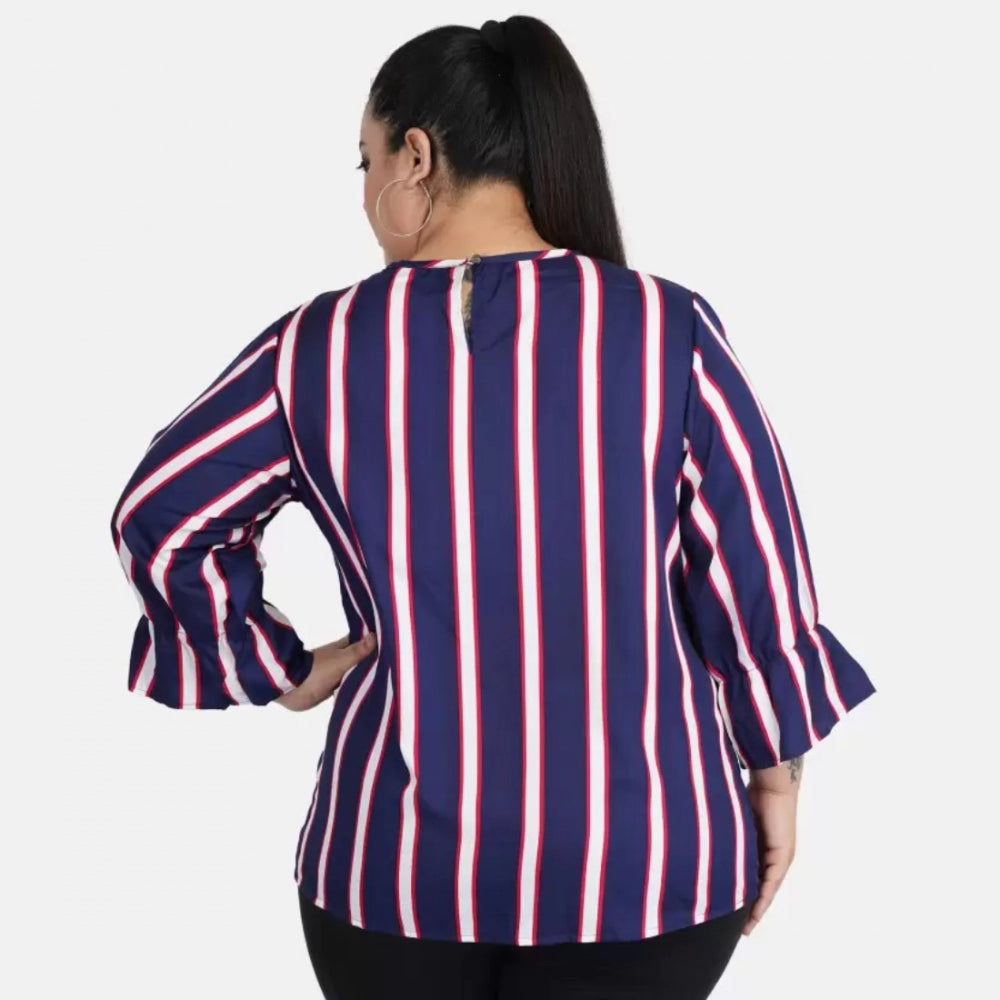Seduva Women's Casual Bell Sleeve Striped Blue Top (Blue, Crepe)