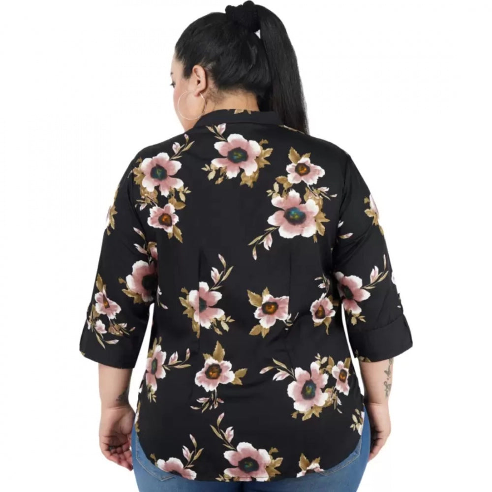 Seduva Women's Casual Three Fourth Sleeve Printed Black Top (Black, Poly Crepe)