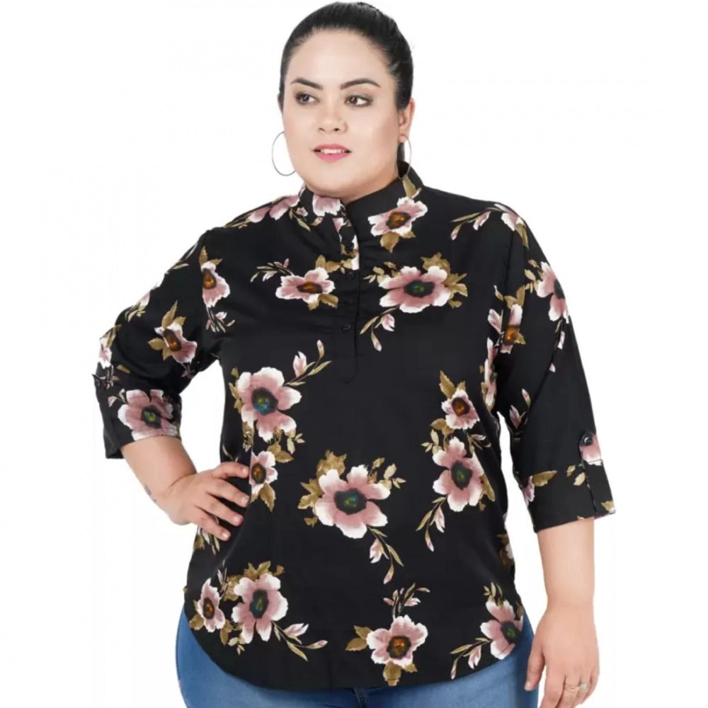 Seduva Women's Casual Three Fourth Sleeve Printed Black Top (Black, Poly Crepe)