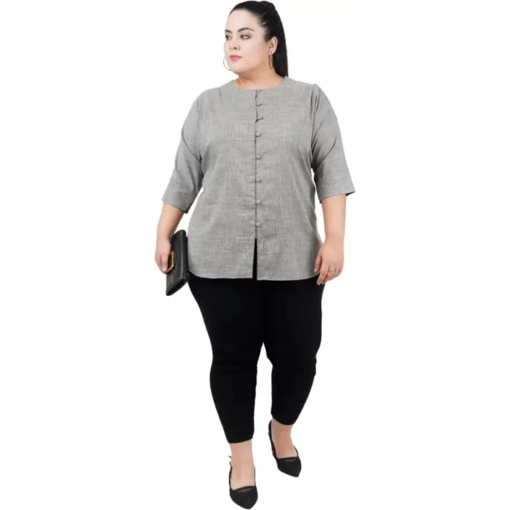 Seduva Women's Casual Solid Grey Top (Grey, Cotton Linen Blend)