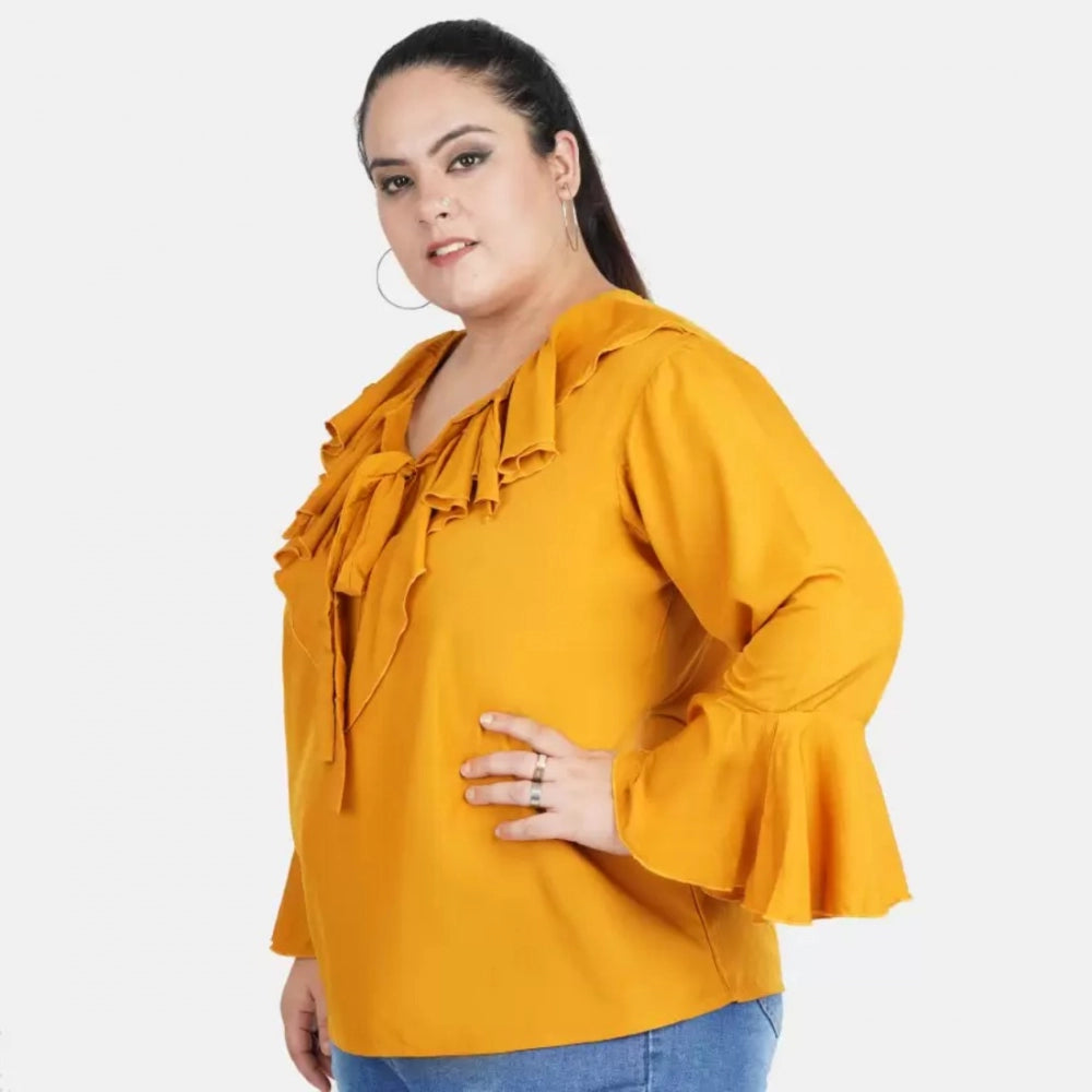 Seduva Women's Casual Bell Sleeve Solid Yellow Top (Yellow, Georgette)