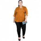 Seduva Women's Casual Three Fourth Sleeve Embroidered Yellow Top (Yellow, Cotton Linen Blend)