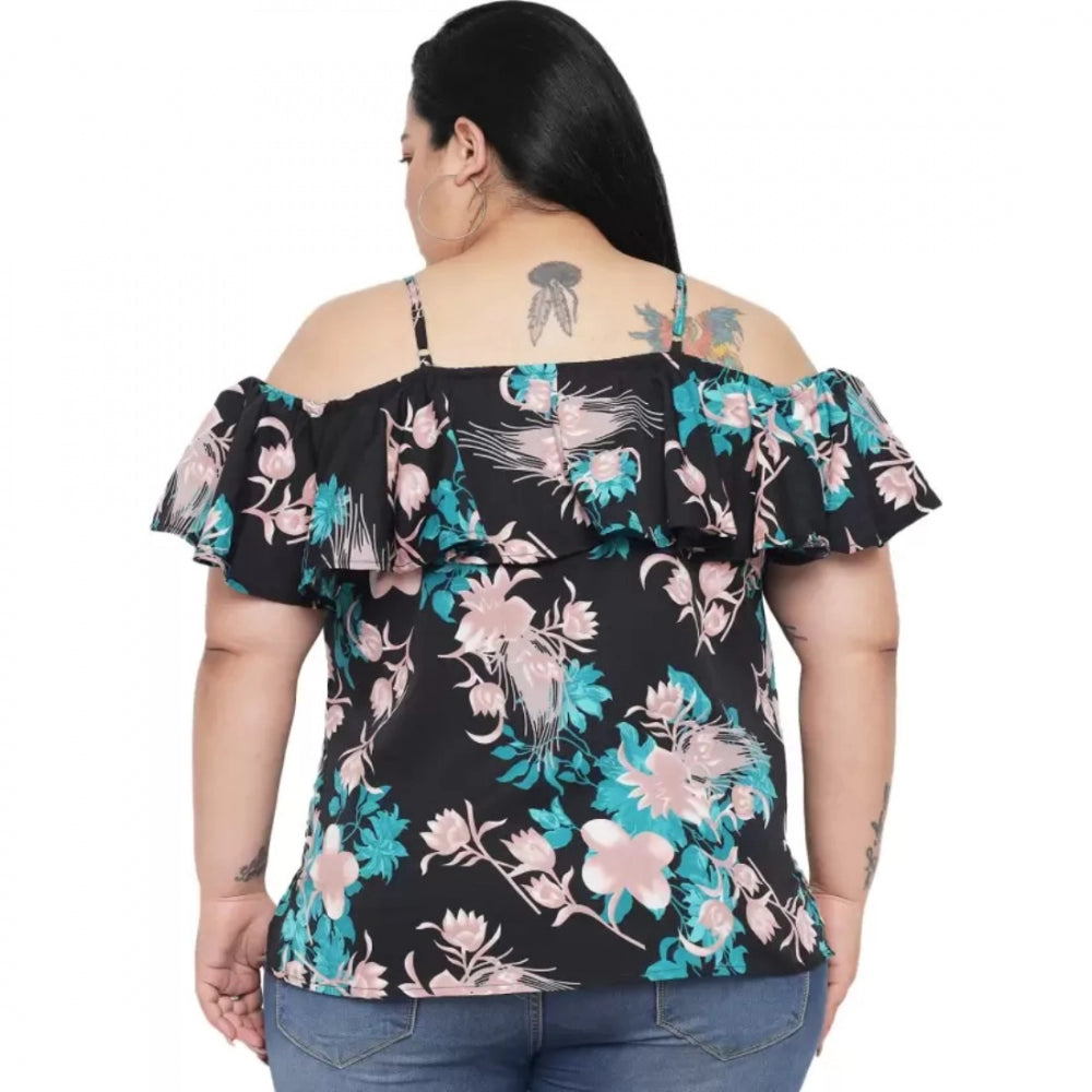 Seduva Women's Casual Floral Print Black Top (Black)