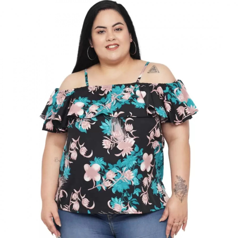 Seduva Women's Casual Floral Print Black Top (Black)