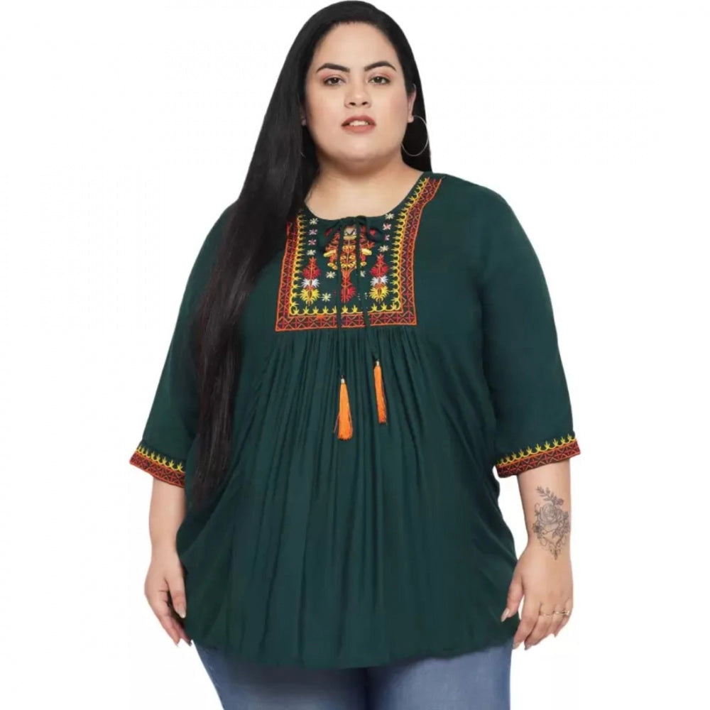 Seduva Women's Casual Embroidered Dark Green Top (Dark Green)