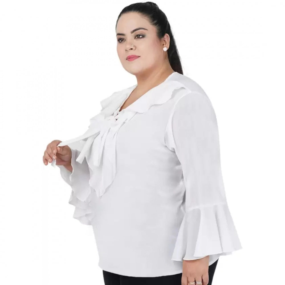 Seduva Women's Casual Bell Sleeve Solid White Top (White, Georgette)