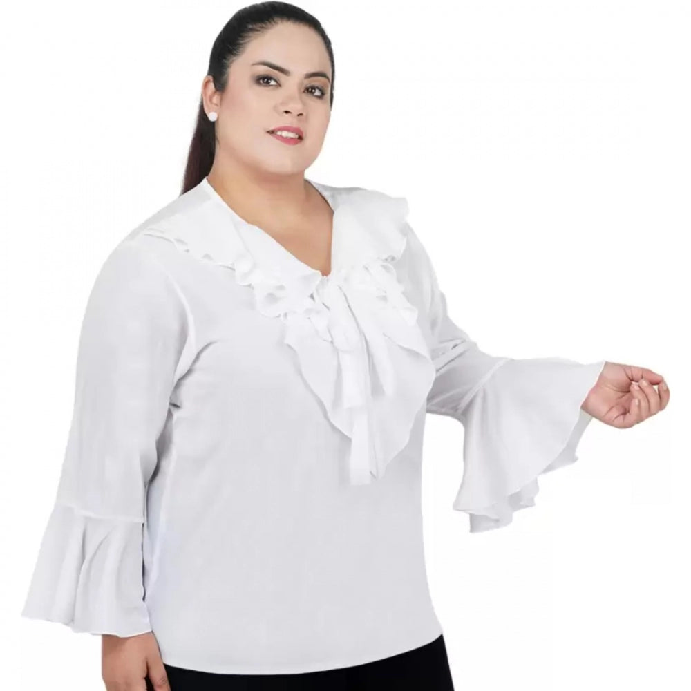 Seduva Women's Casual Bell Sleeve Solid White Top (White, Georgette)