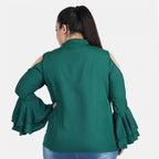 Seduva Women's Casual Bell Sleeve Solid Green Top (Green, Crepe)