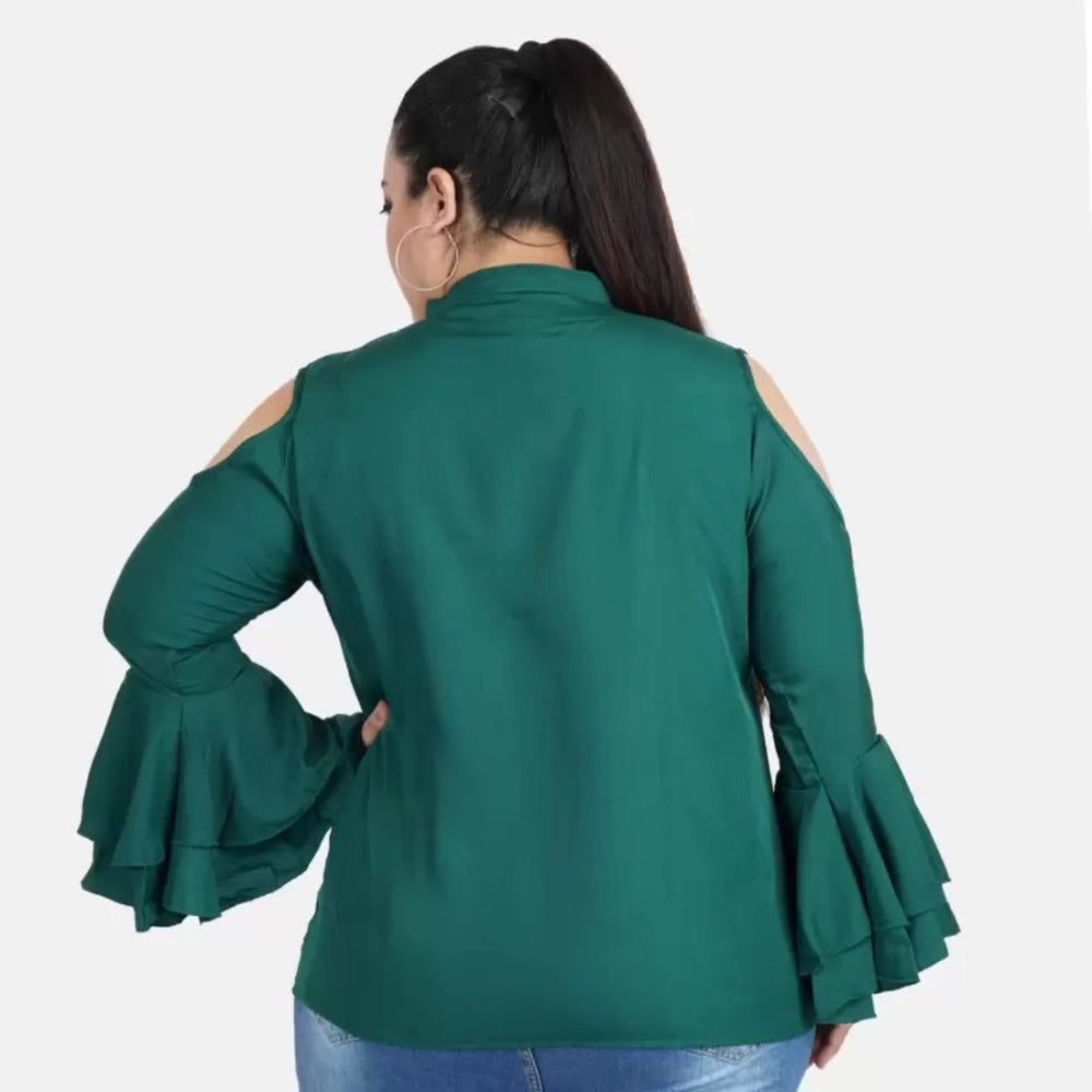 Seduva Women's Casual Bell Sleeve Solid Green Top (Green, Crepe)