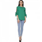 Seduva Women's Casual Slit Sleeve Solid Green Top (Green, Poly Crepe)