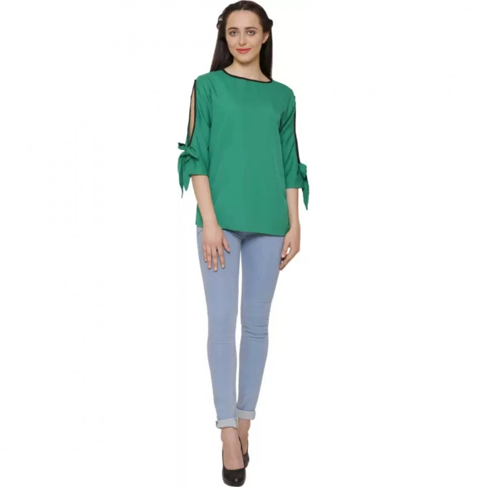 Seduva Women's Casual Slit Sleeve Solid Green Top (Green, Poly Crepe)