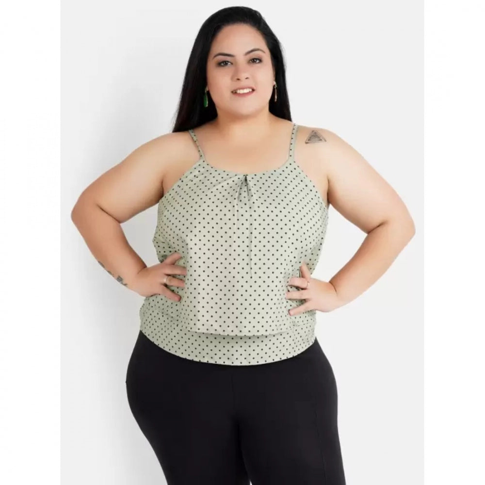 Seduva Women's Casual Sleeveless Polka Print Green Top (Grey, Crepe)
