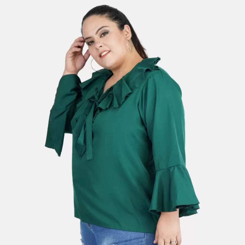 Seduva Women's Casual Bell Sleeve Solid Green Top (Green, Georgette)
