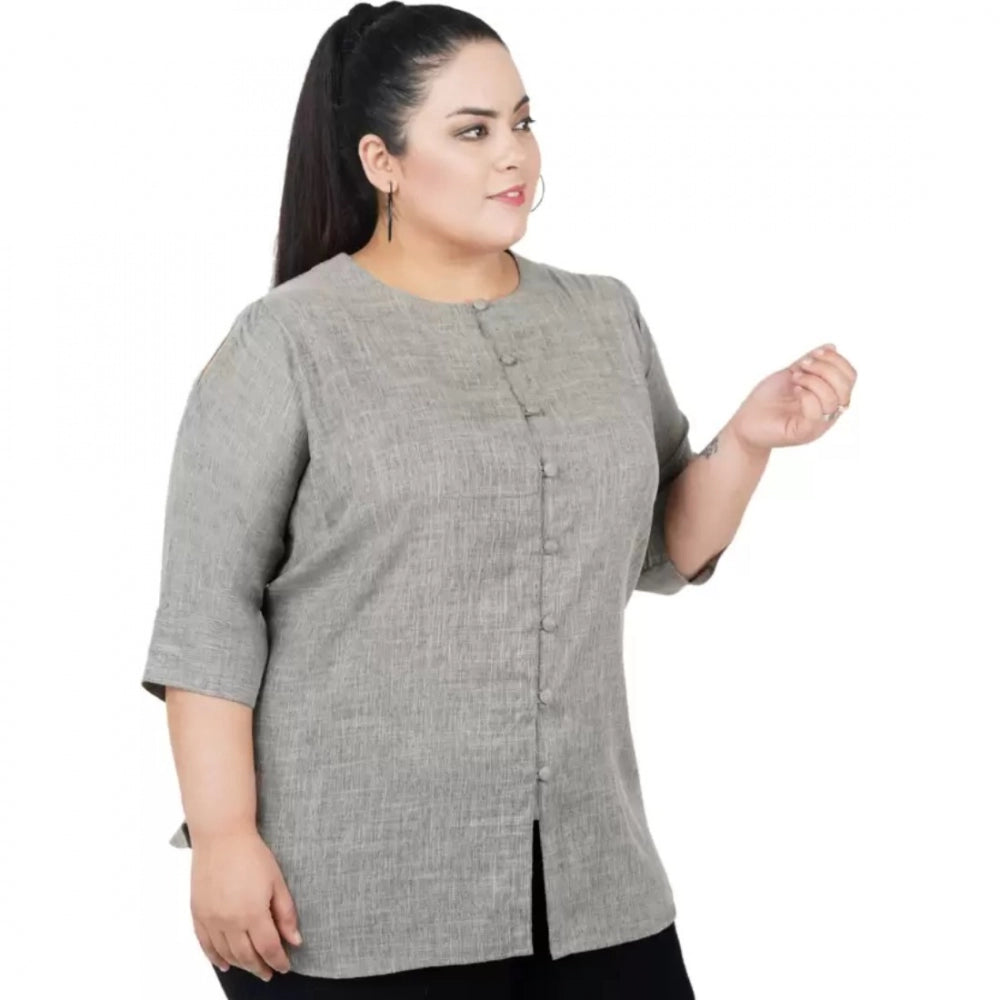 Seduva Women's Casual Solid Grey Top (Grey, Cotton Linen Blend)