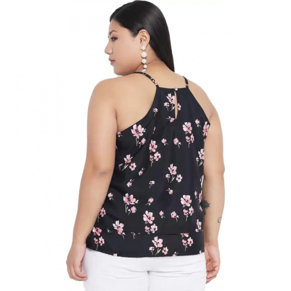 Seduva Women's Casual Floral Print Black Top (Black)