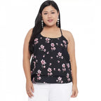 Seduva Women's Casual Floral Print Black Top (Black)