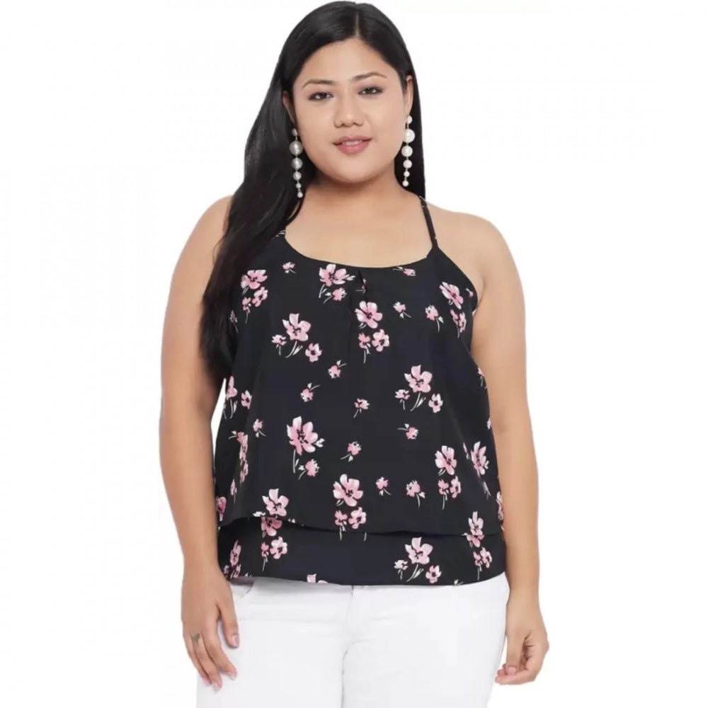 Seduva Women's Casual Floral Print Black Top (Black)