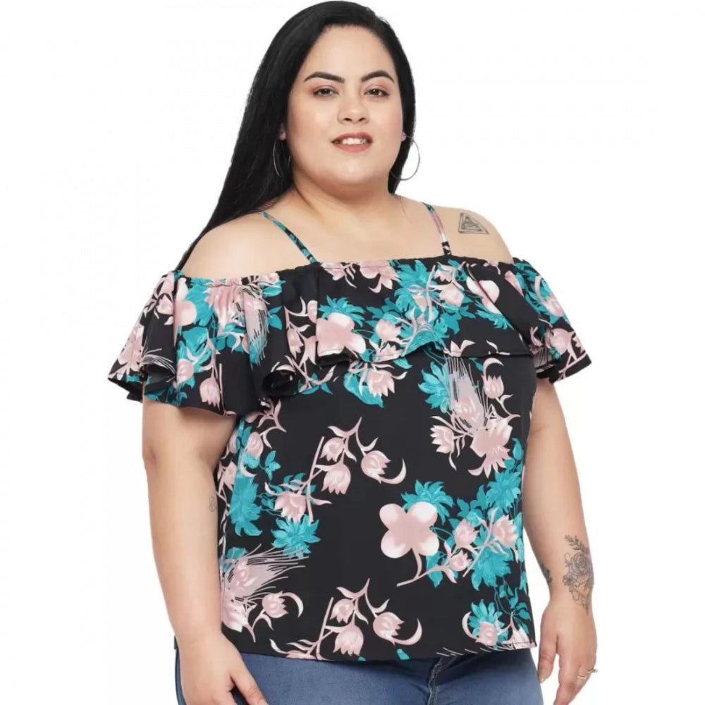 Seduva Women's Casual Floral Print Black Top (Black)
