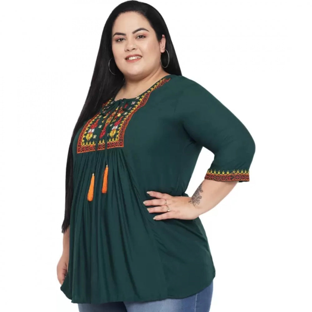 Seduva Women's Casual Embroidered Dark Green Top (Dark Green)