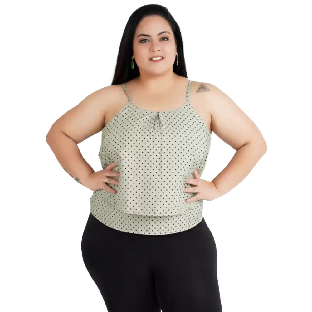 Seduva Women's Casual Sleeveless Polka Print Green Top (Grey, Crepe)