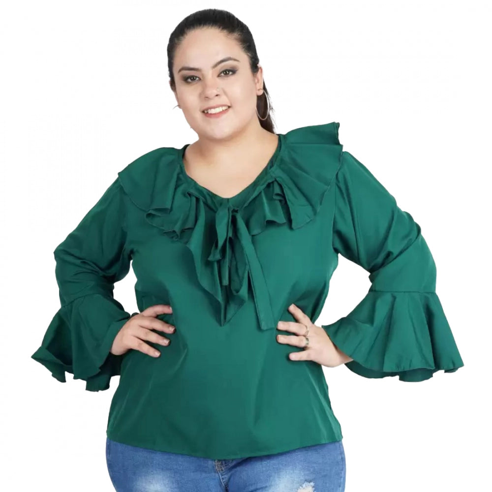 Seduva Women's Casual Bell Sleeve Solid Green Top (Green, Georgette)