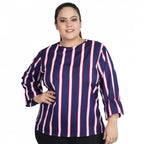 Seduva Women's Casual Bell Sleeve Striped Blue Top (Blue, Crepe)