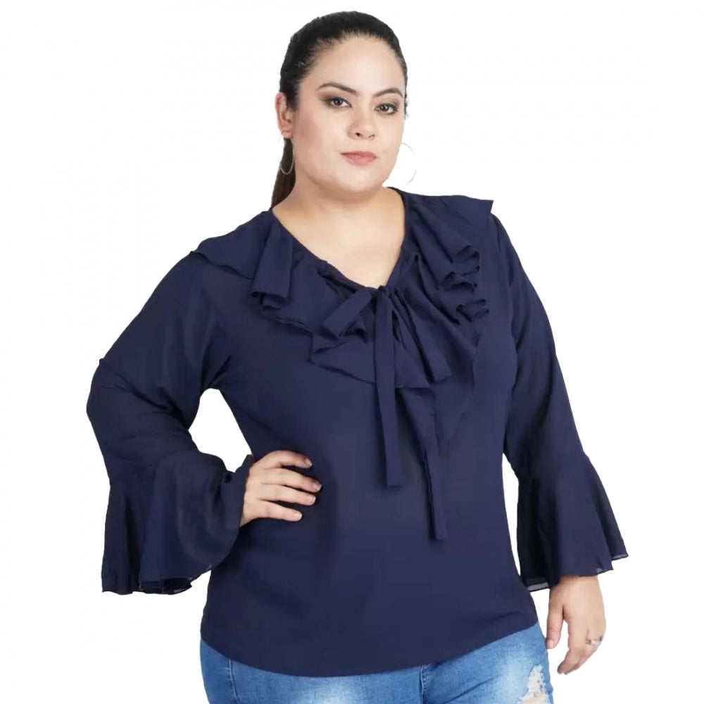 Seduva Women's Casual Bell Sleeve Solid Blue Top (Blue, Georgette)