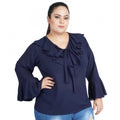 Seduva Women's Casual Bell Sleeve Solid Blue Top (Blue, Georgette)
