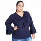 Seduva Women's Casual Bell Sleeve Solid Blue Top (Blue, Georgette)