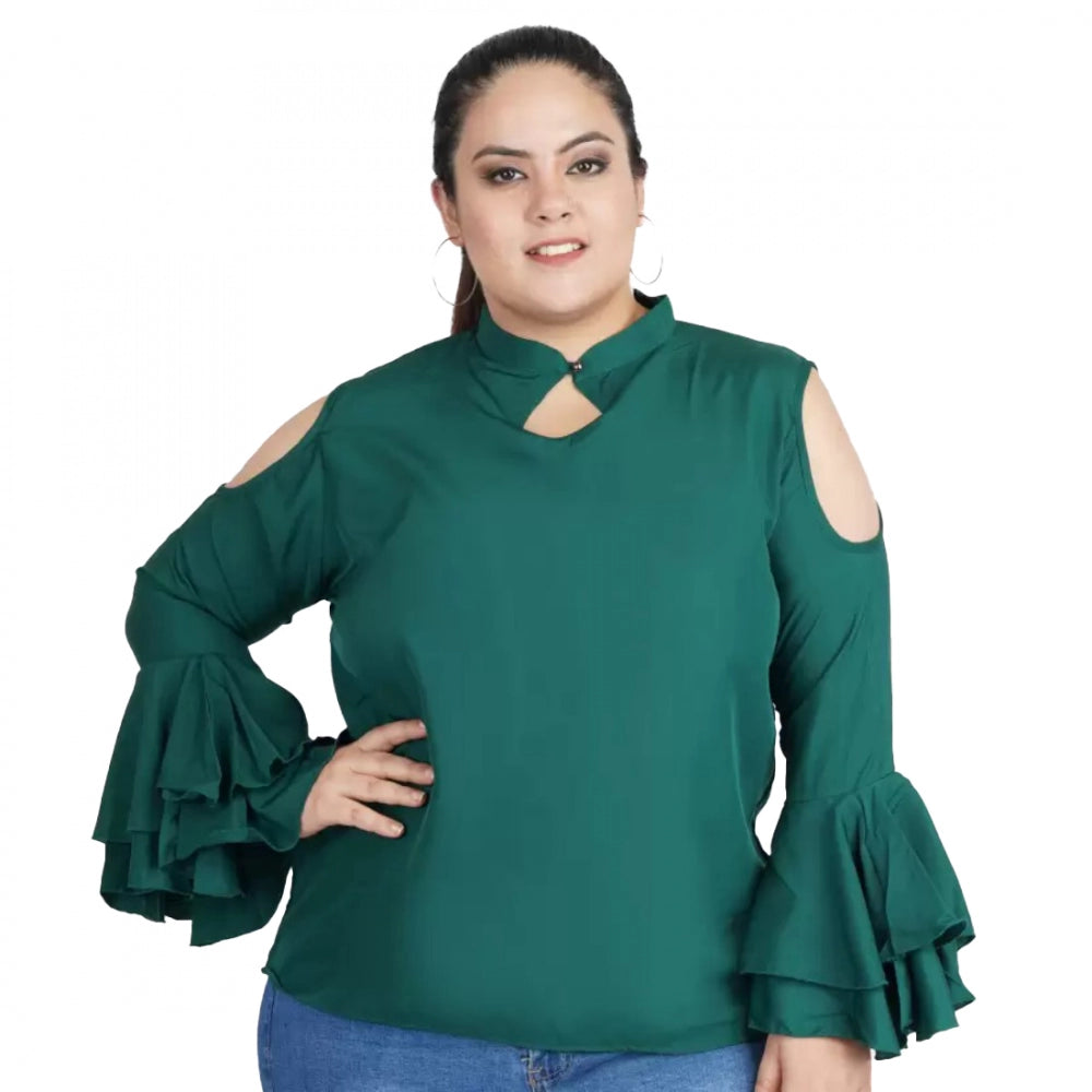 Seduva Women's Casual Bell Sleeve Solid Green Top (Green, Crepe)
