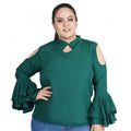 Seduva Women's Casual Bell Sleeve Solid Green Top (Green, Crepe)