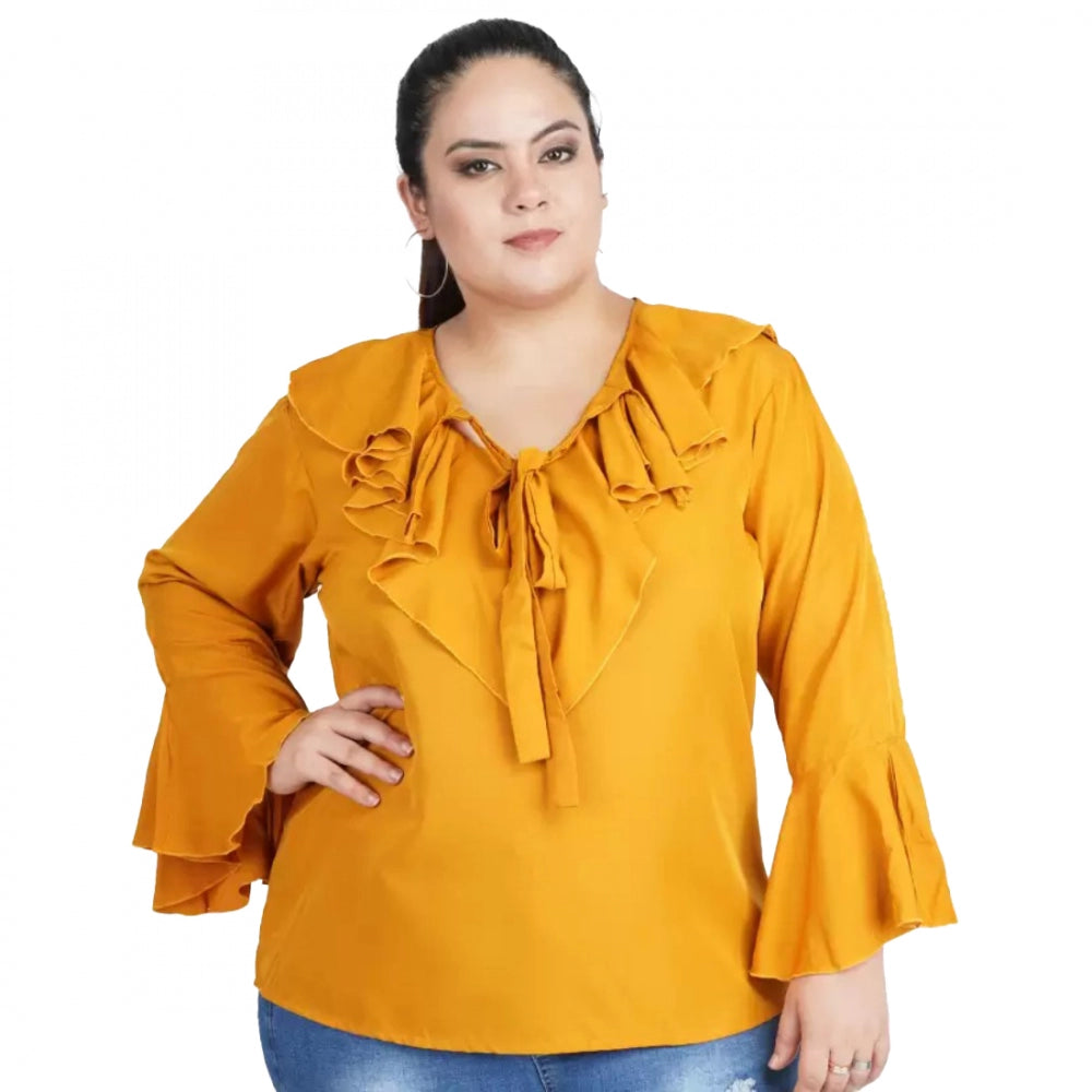 Seduva Women's Casual Bell Sleeve Solid Yellow Top (Yellow, Georgette)