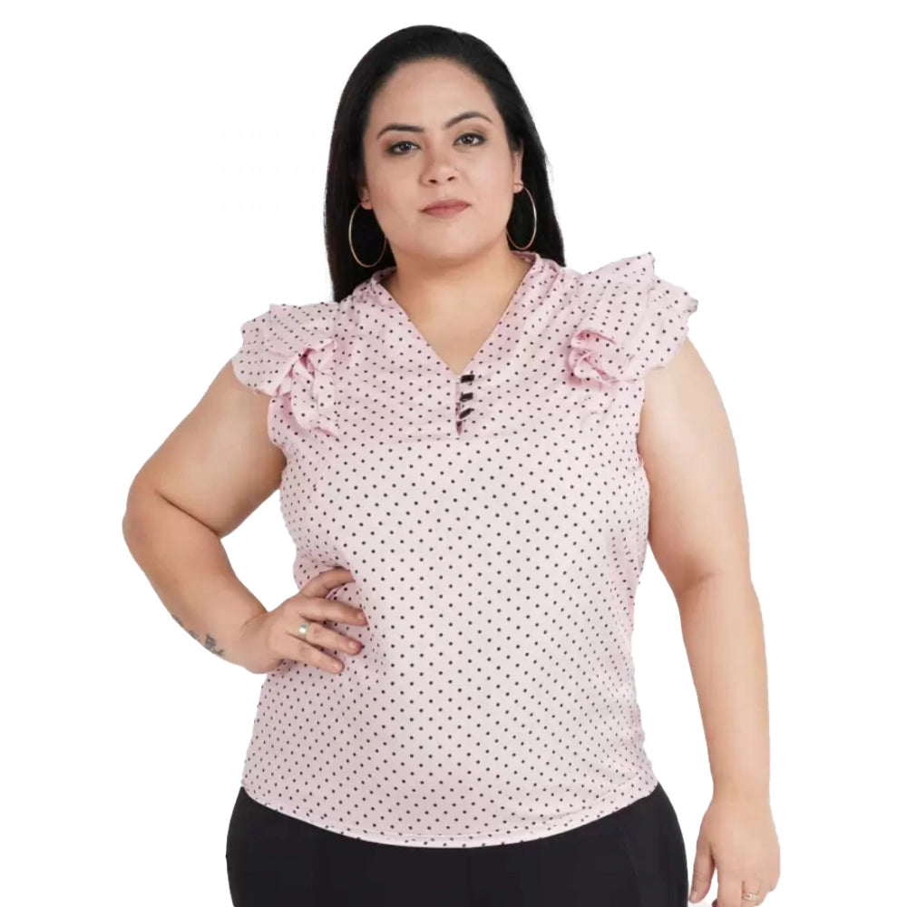 Seduva Women's Casual Flared Sleeve Printed Pink Top (Pink, Crepe)