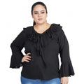 Seduva Women's Casual Bell Sleeve Solid Black Top (Black, Georgette)