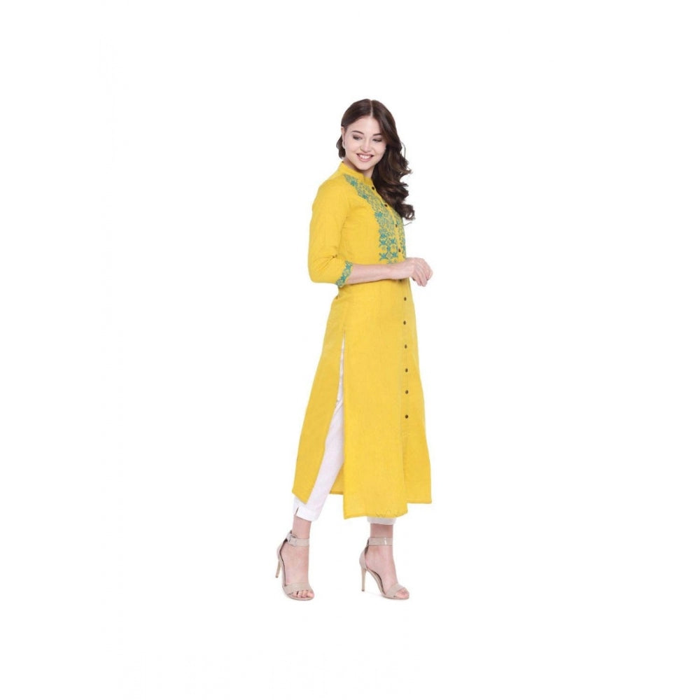 Seduva Women's Khadi Embroidered Kurti (Yellow, Khadi)